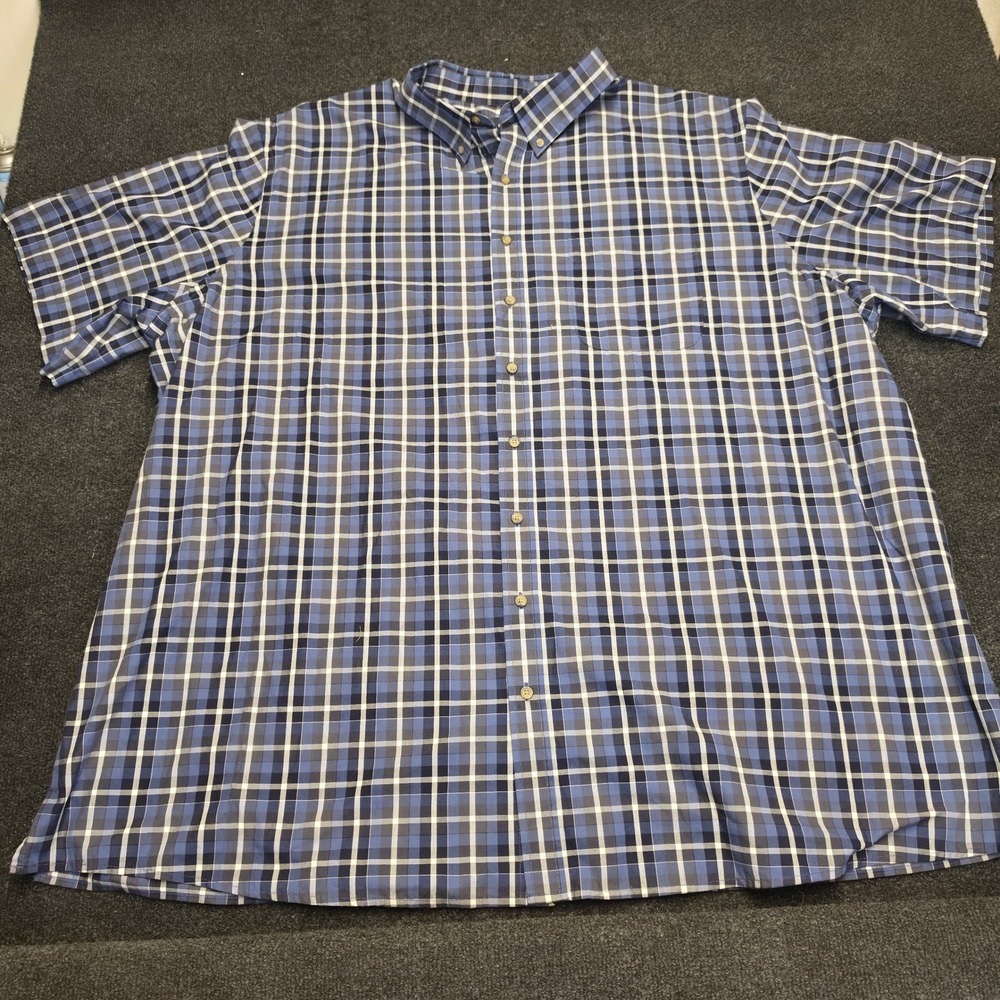 Harbor Bay Mens 4XLT Blue Plaid Short Sleeve Button Down Shirt Big and Tall